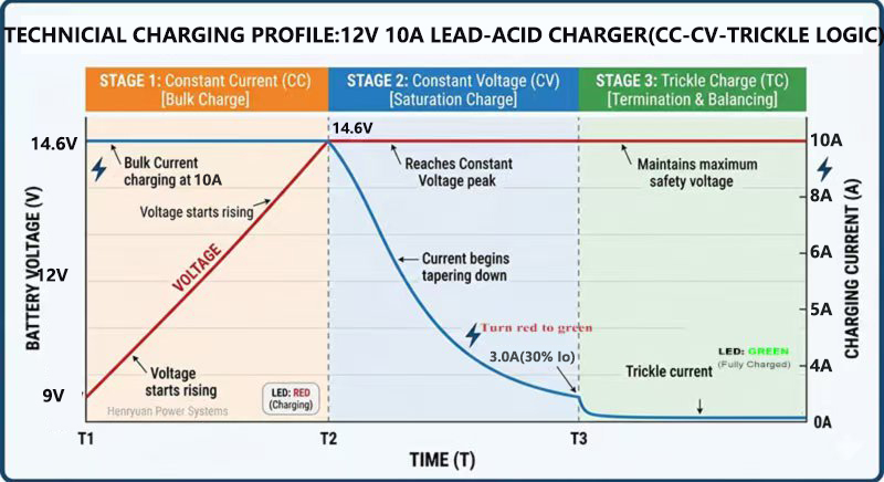 Henryuan reliable 12V10A lead acid charging curve